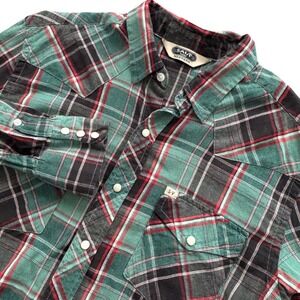 SALT Valley Western Pearl Snap Shirt Men's M Plaid Green Black Red Lightweight